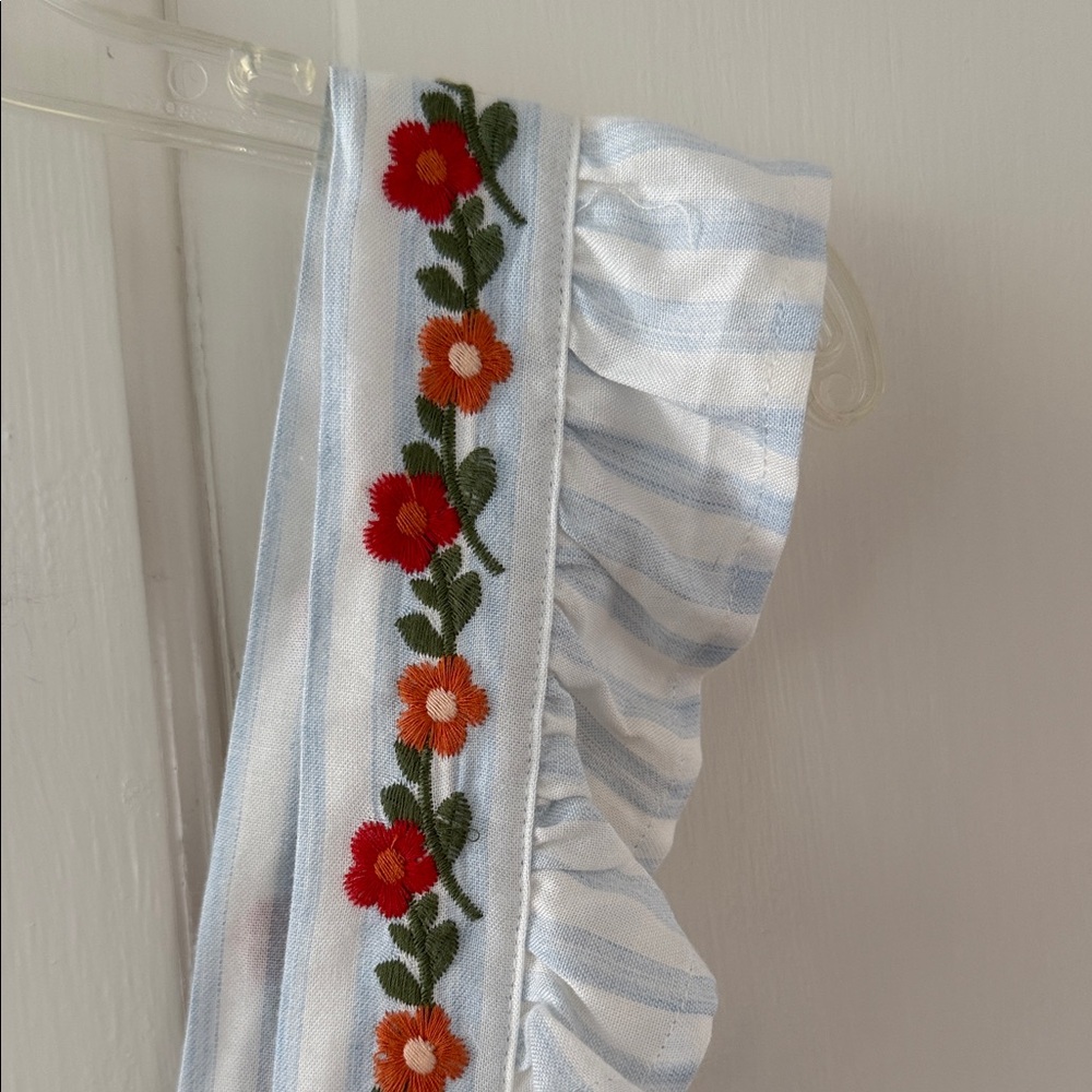 ANDREE BY UNIT Blue Striped Blouse with Red Floral Embroidery